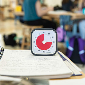 Time Timer disk visually disappears as time passes, aiding transitions.