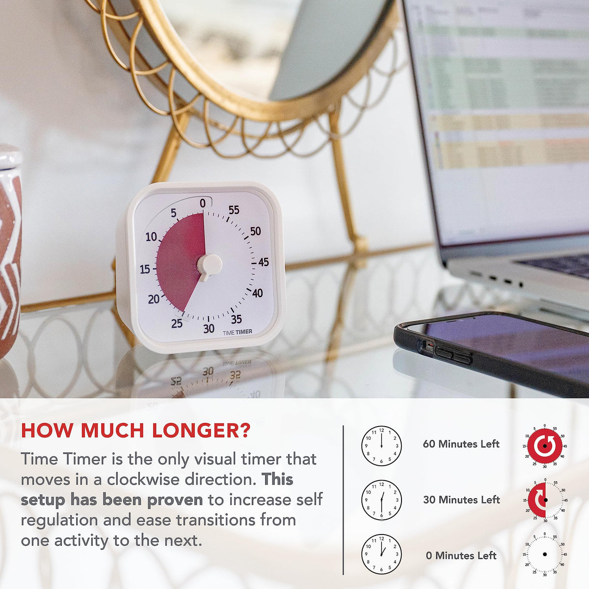 Time Timer Home MOD with easy knob operation enables quick interval setup for tasks