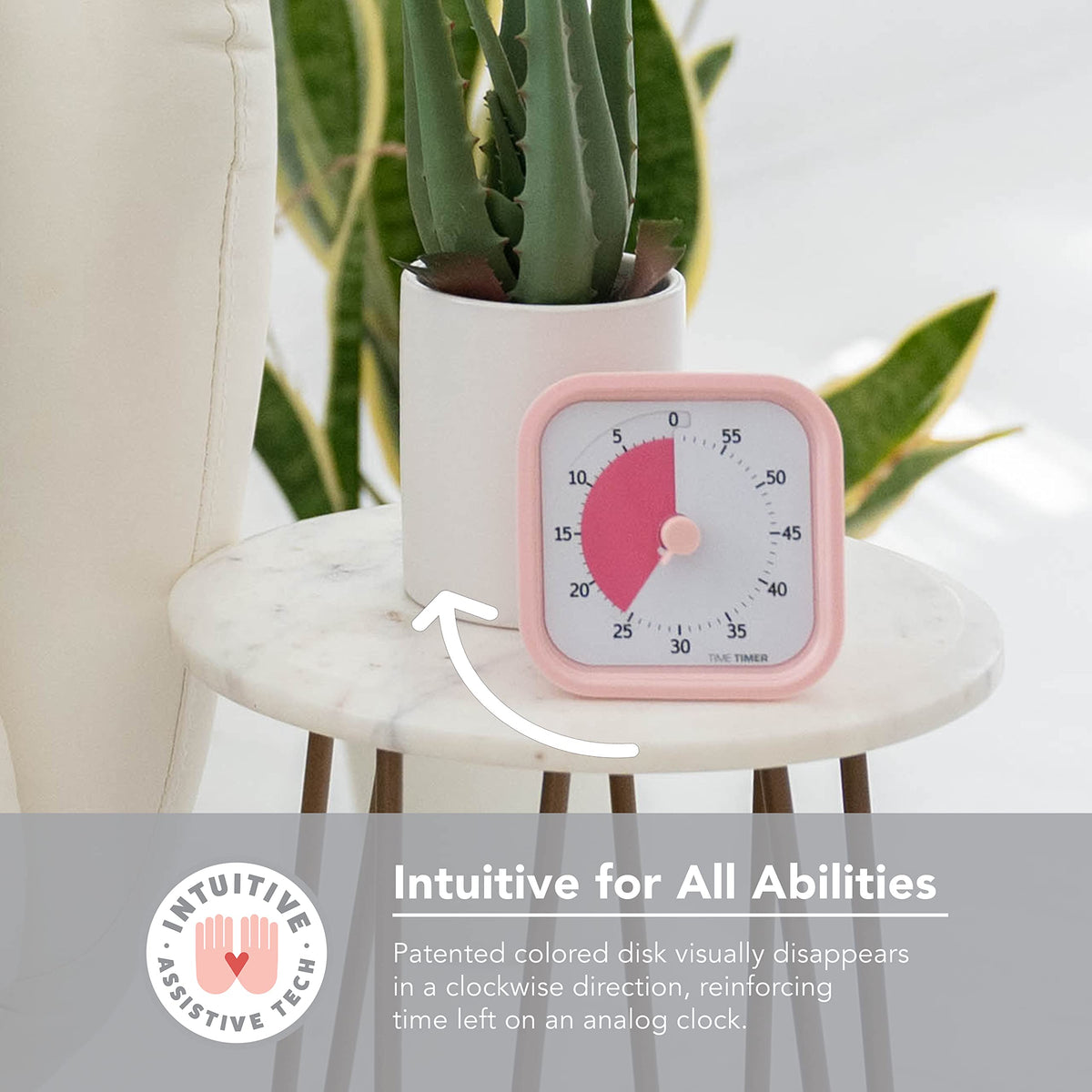 Time Timer Home MOD peony pink desk timer in a study space
