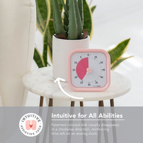 Time Timer Home MOD peony pink desk timer in a study space