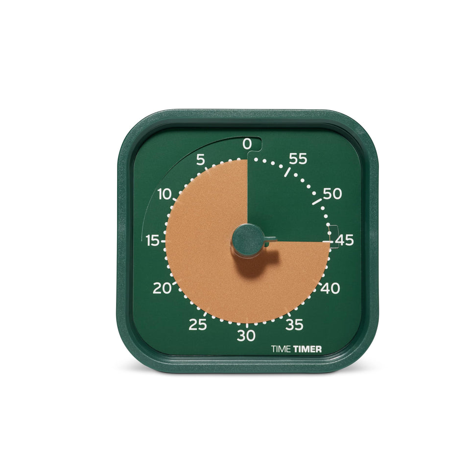 TIME TIMER MOD Home Metallic Forest disk highlights a 60-minute visual countdown for focus.