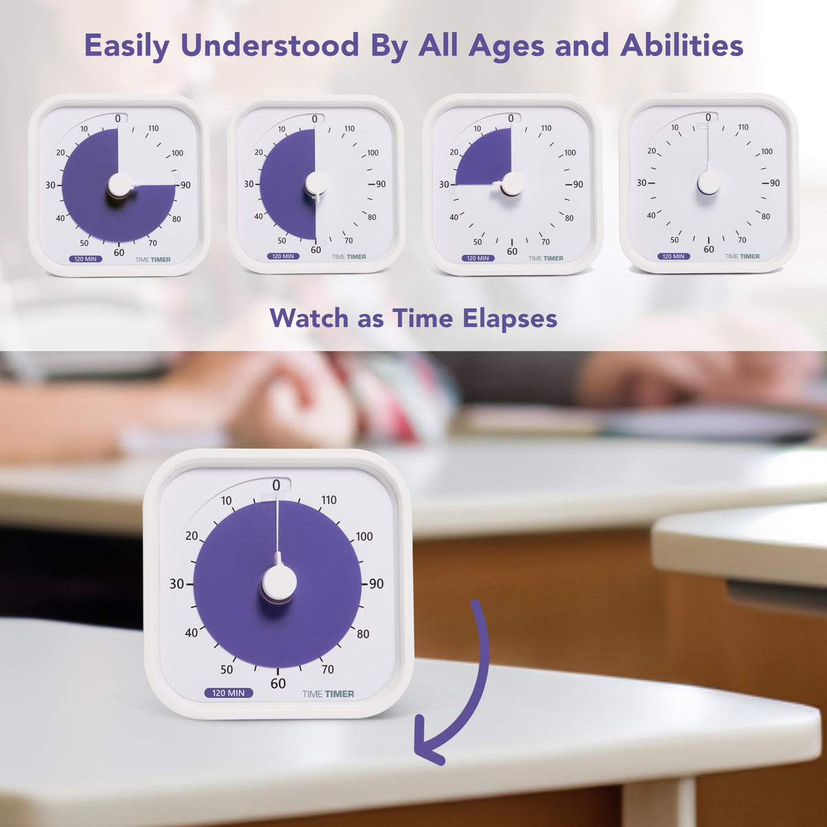 TIME TIMER optional audible alert signals end of timing cycles.