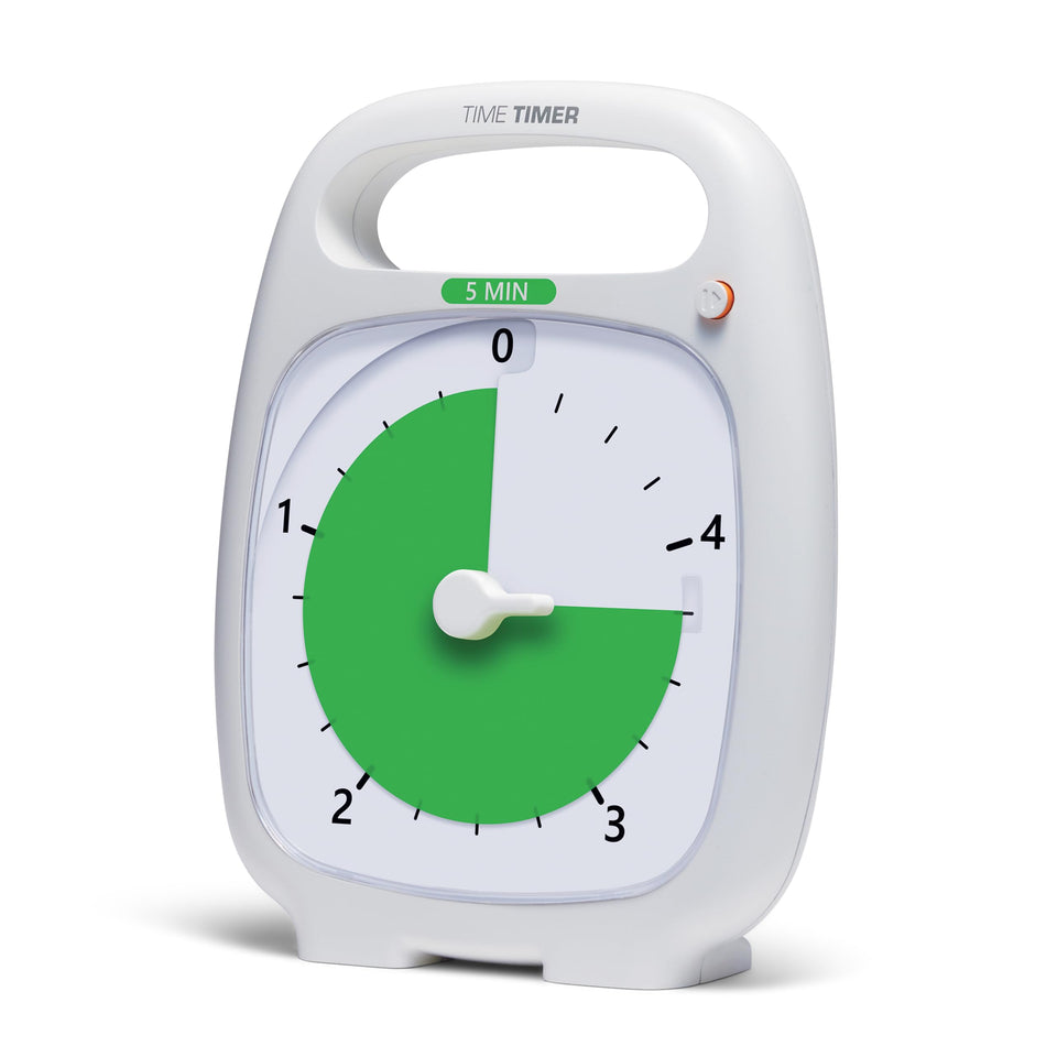 TIME TIMER Plus 5-Minute desk timer side view shows portable classroom-friendly design.