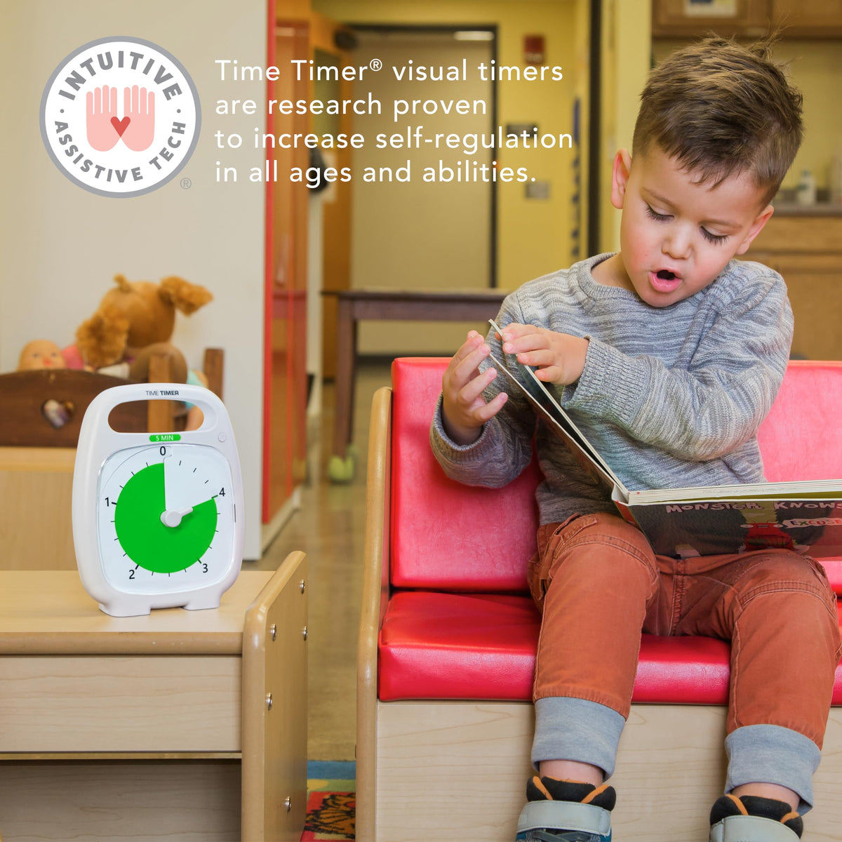 TIME TIMER Plus 5-Minute desk timer operates quietly for focused work sessions.