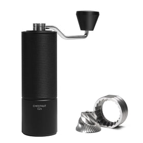 TIMEMORE Chestnut C2S grinder top view shows a durable metal build for daily use.