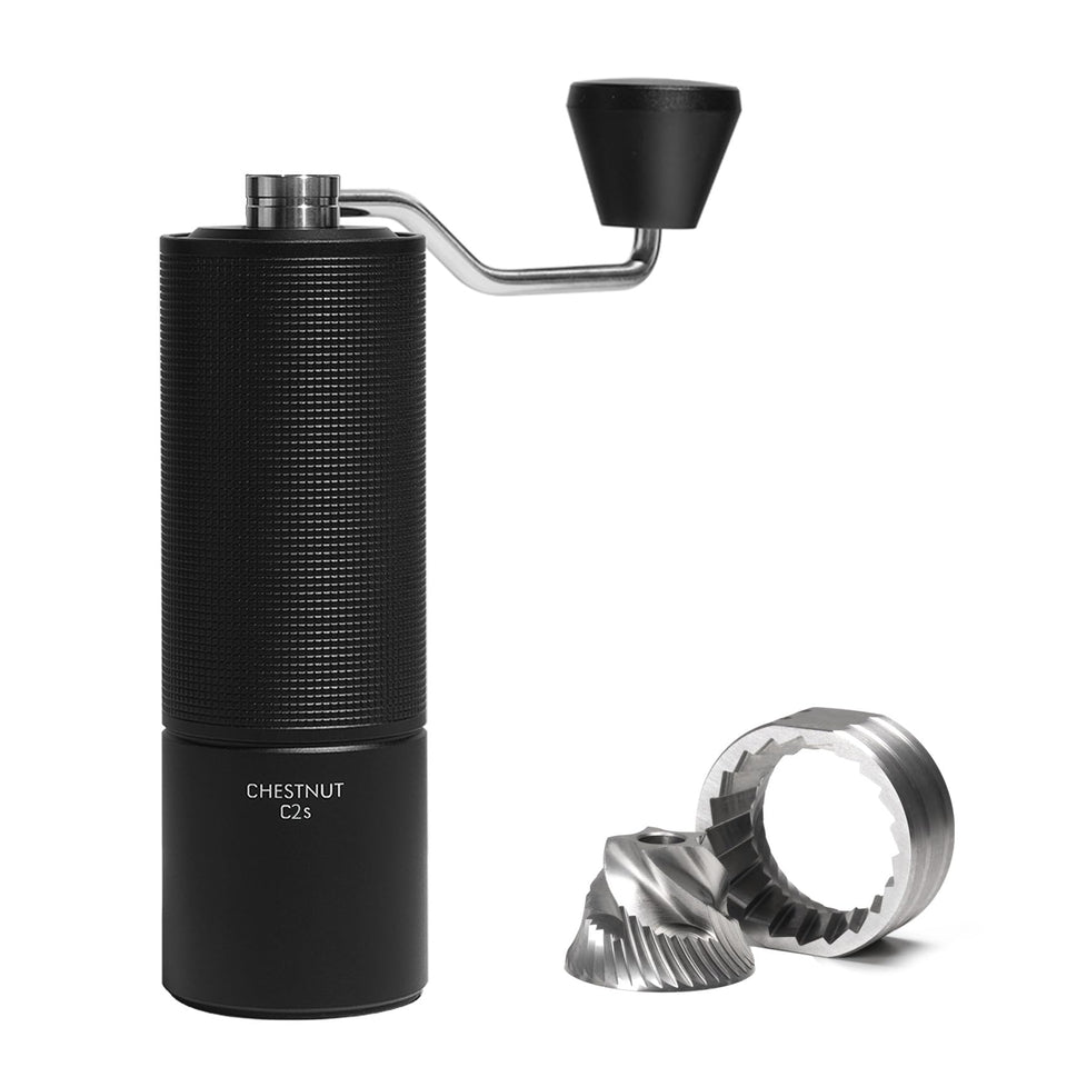 TIMEMORE Chestnut C2S grinder top view shows a durable metal build for daily use.