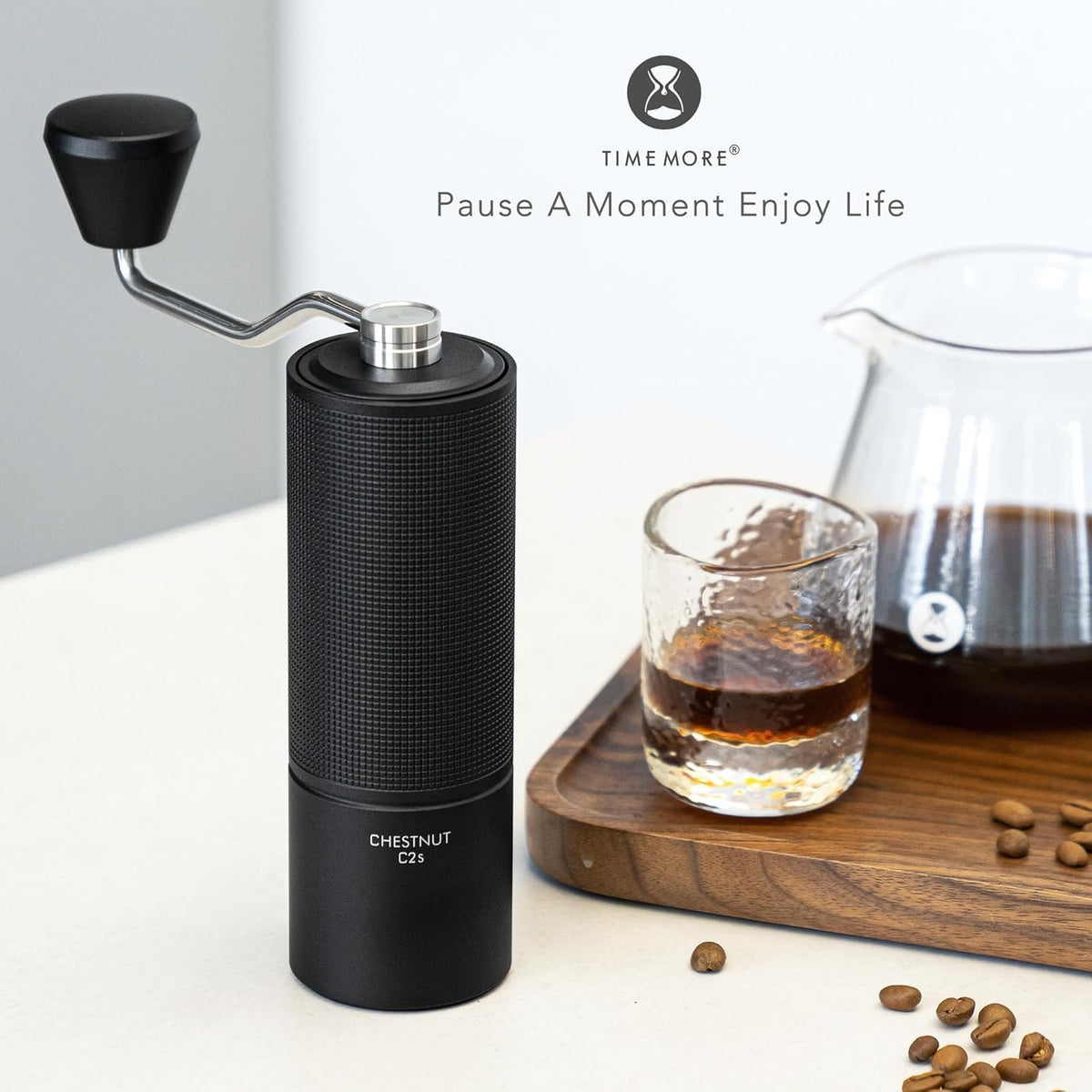TIMEMORE Chestnut C2S travel-ready grinder ideal for camping and outdoor brewing