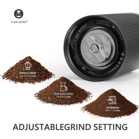 TIMEMORE Chestnut C3 ESP Pro adjustment dial close-up highlights precise coarseness control.