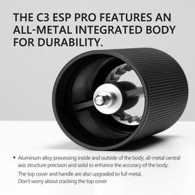 TIMEMORE Chestnut C3 ESP Pro burr close-up shows S2C660 precision for consistent particles.