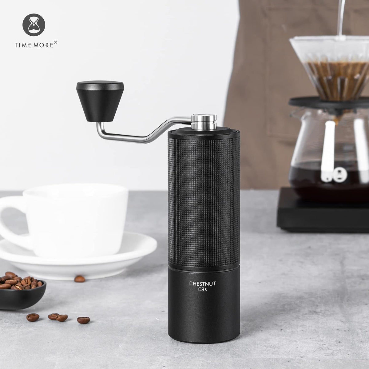 TIMEMORE Chestnut C3S 25g capacity supports 1-2 cup sessions with uniform grounds.