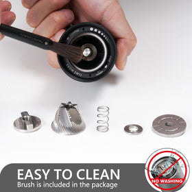 Folding handle enables portable on-the-go grinding.