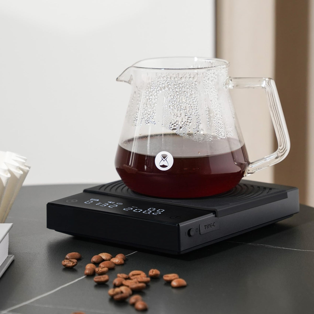 TIMEMORE Coffee Scale Basic 2.0 acrylic body with waterproof dial area.
