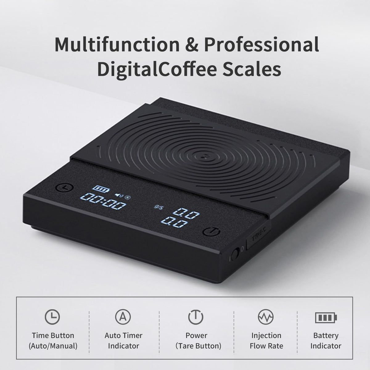 TIMEMORE Coffee Scale Basic 2.0 tare function ensures net ingredient weight.