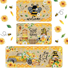 Timgle bee kitchen rug with gnomes, cozy kitchen decor, non-slip backing for safety