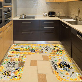 Timgle bee kitchen rug with gnomes, cozy kitchen decor, non-slip backing for safety