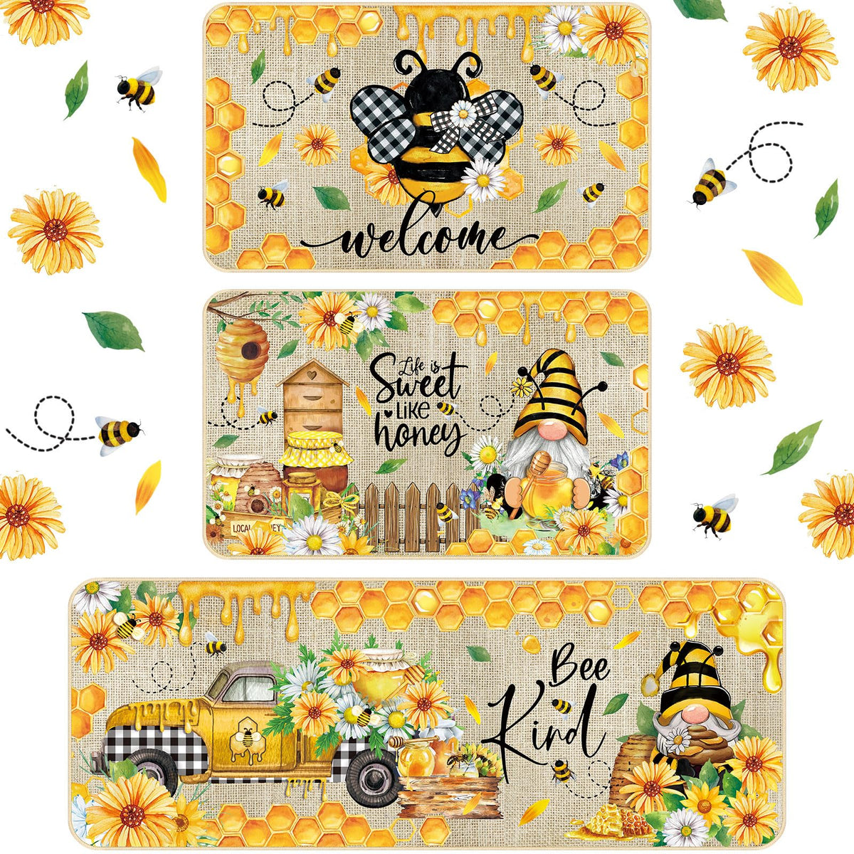 Timgle non-slip bee kitchen mat 17x47, stay-in-place design for safety