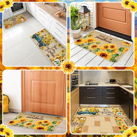 Timgle 3pc sunflower kitchen rug collection in one view