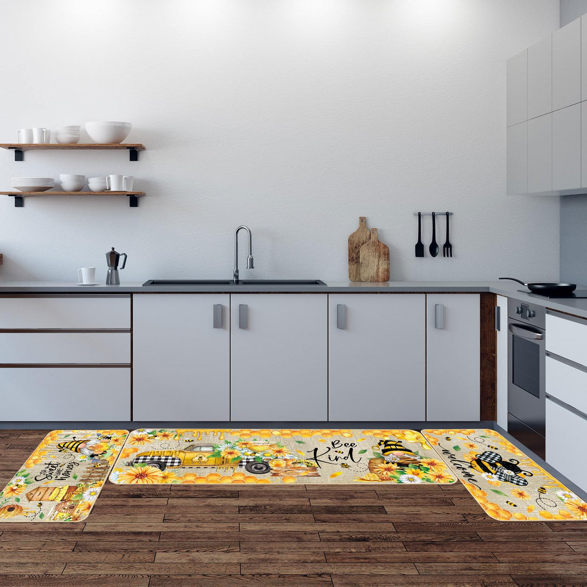 Timgle retro bee kitchen mat, durable material for home office or sink area