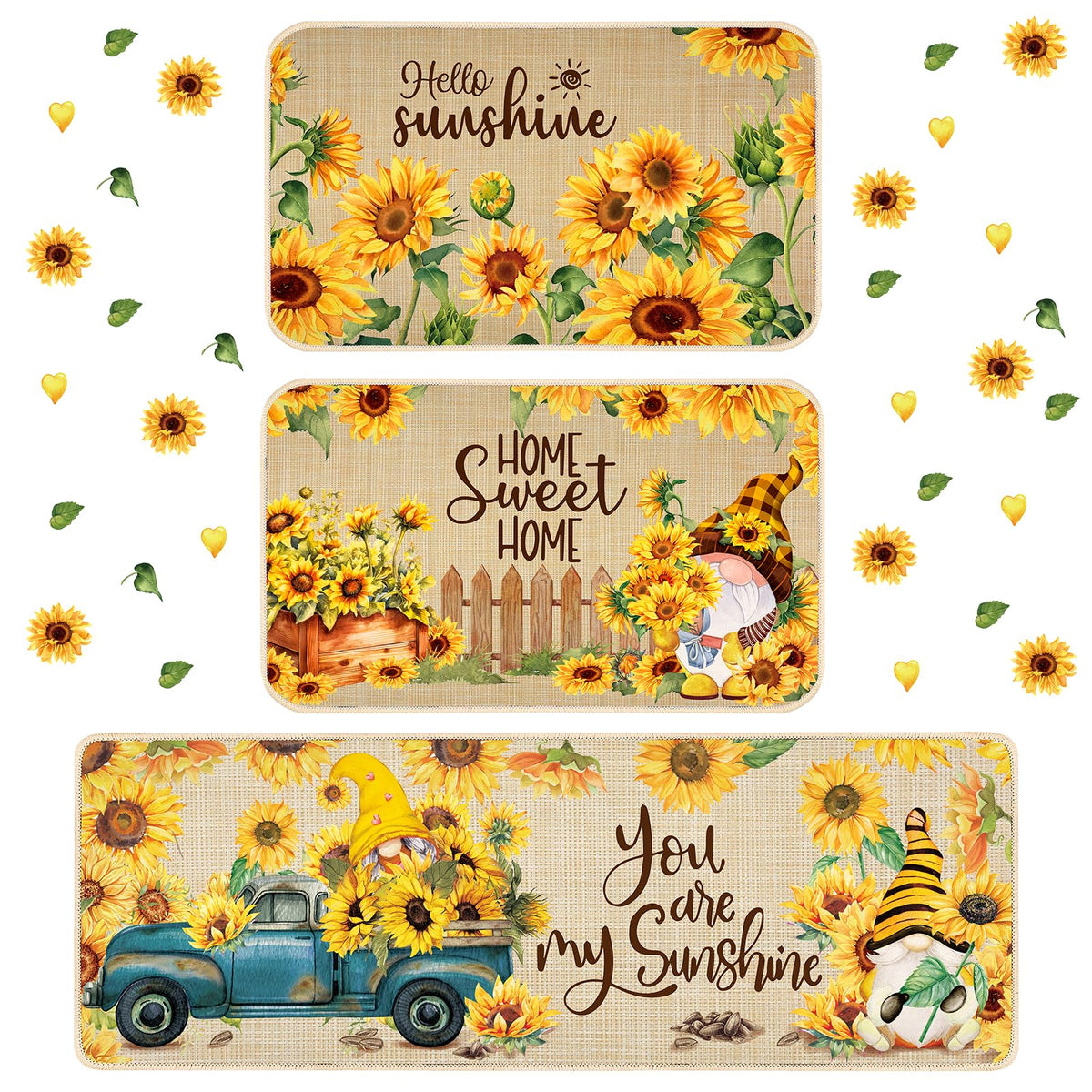 Timgle sunflower-gnomes kitchen rug 17x29 with warm, non-slip design