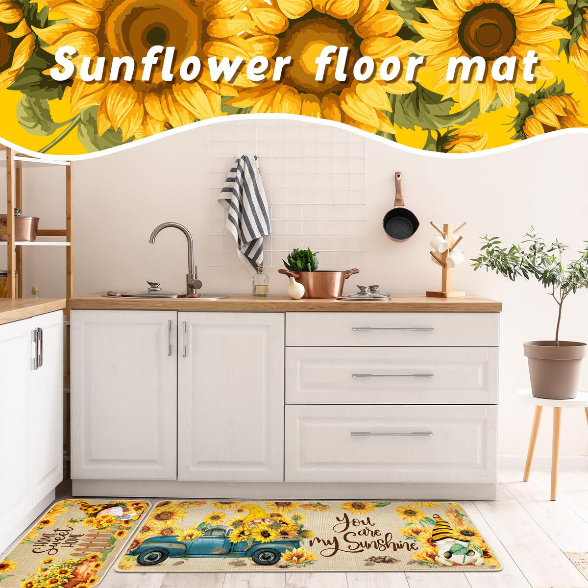 Timgle sunflower-gnomes kitchen rug 17x47 for extended coverage