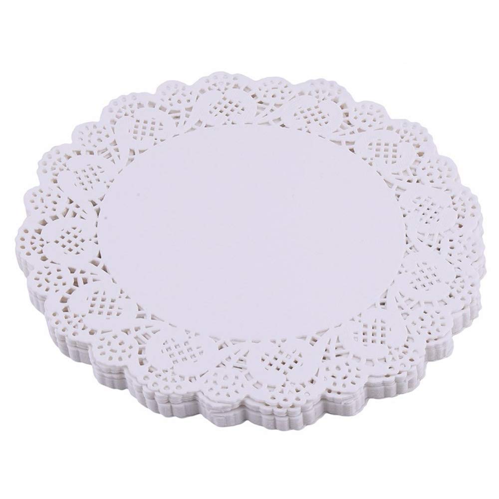 Tim&Lin White Lace Doilies 10-inch pack of 100 provides sturdy disposable placemats for elegant tables.