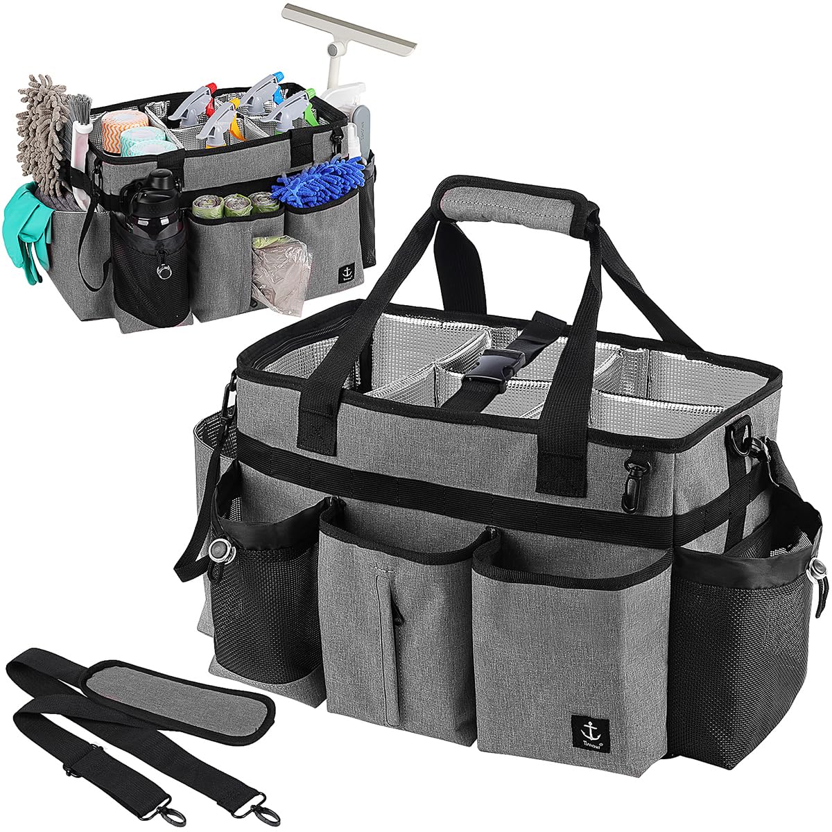Timoxi large cleaning caddy bag with built-in support board for stable transport.