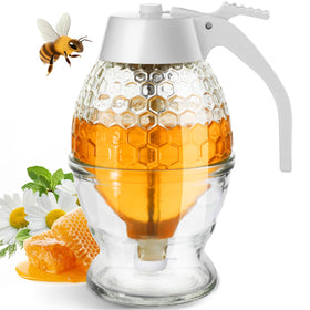 Timtopno honey dispenser with no-drip glass and stand for mess-free serving