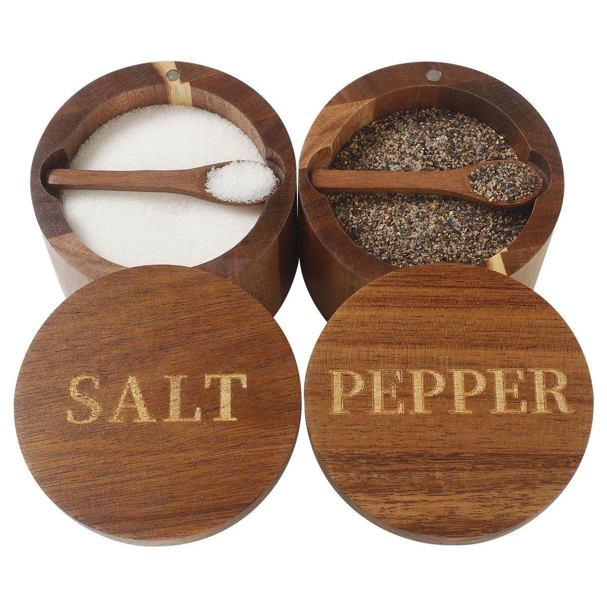 Timtopno salt cellar with swivel lid for quick one-handed seasoning