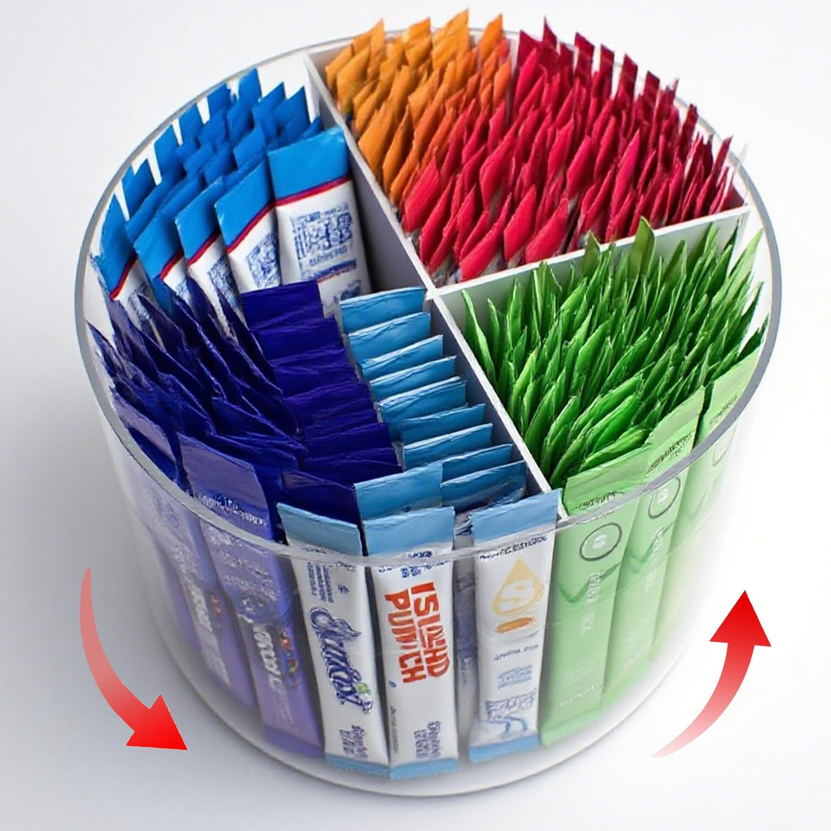 TIMVIEA 360 spinning drink packet organizer offers instant access to coffee pods and sugar packets.