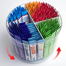TIMVIEA 360 spinning drink packet organizer offers instant access to coffee pods and sugar packets.