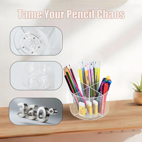 TIMVIEA makeup brushes stay upright and accessible in a tidy cosmetic station.