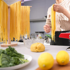 Tinada pasta drying rack attaches to stand mixers without tools.