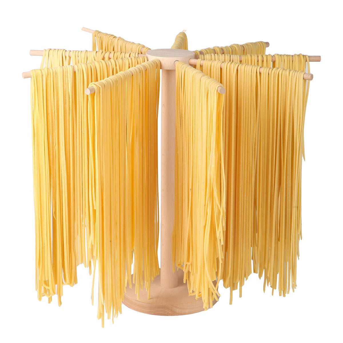 Tinada pasta drying rack with nine arms for even drying of fresh pasta.