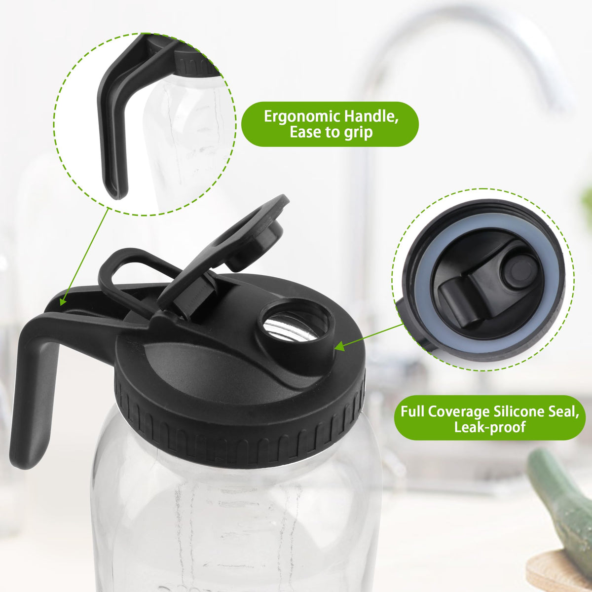 Tinaforld 64 oz glass pitcher wide mouth enables quick cleaning and ice addition