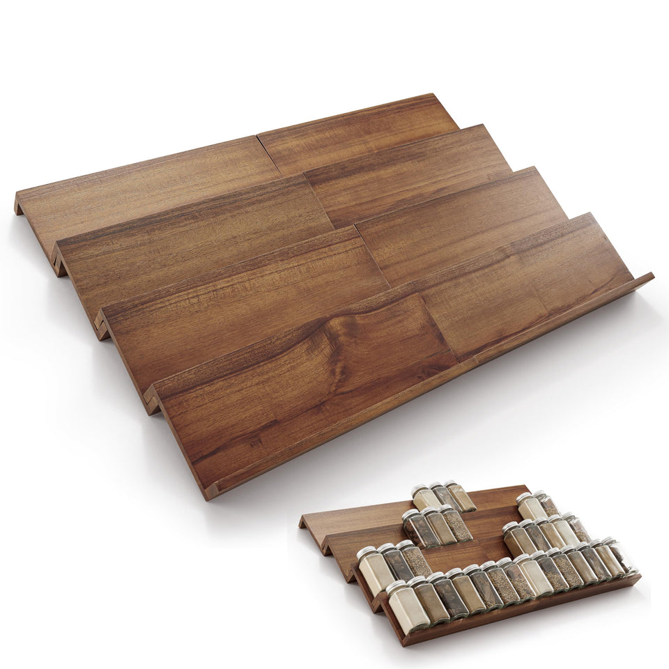 Tinamo Acacia spice rack in a drawer, compact fit for jars