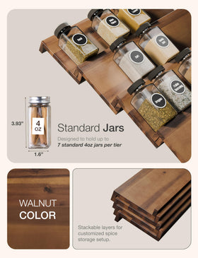 Tinamo Acacia spice rack tiered design keeps labels visible