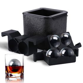 TINANA crystal clear ice ball maker four cavities for large whiskey spheres