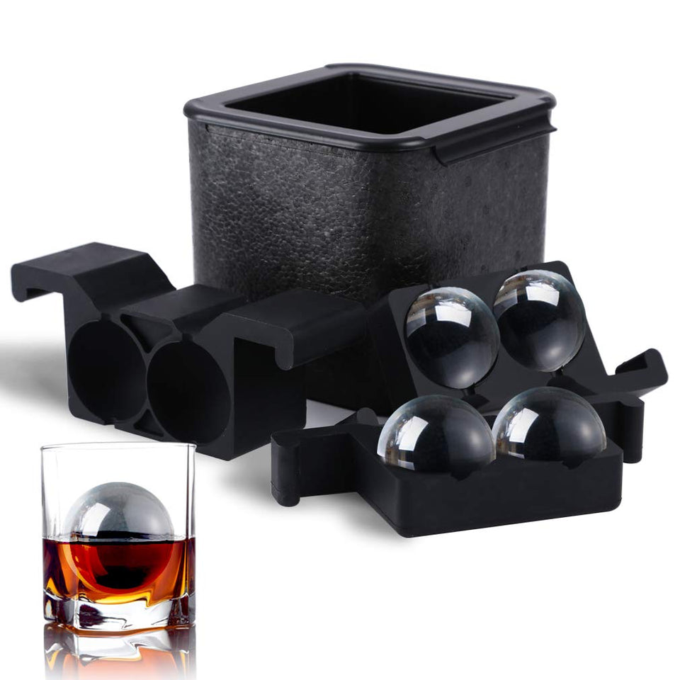 TINANA crystal clear ice ball maker four cavities for large whiskey spheres