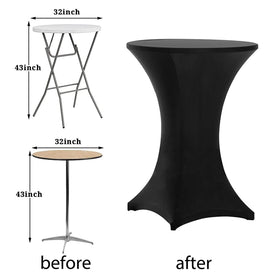 Tina's 32x43 black highboy tablecloth fitting a 32-inch round highboy.