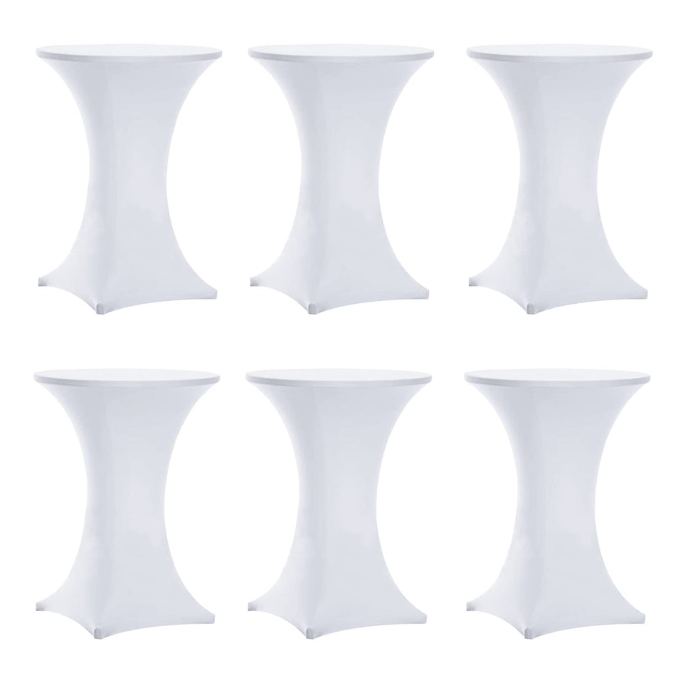 Tina's 6-pack white highboy cover on a round table, ideal for events