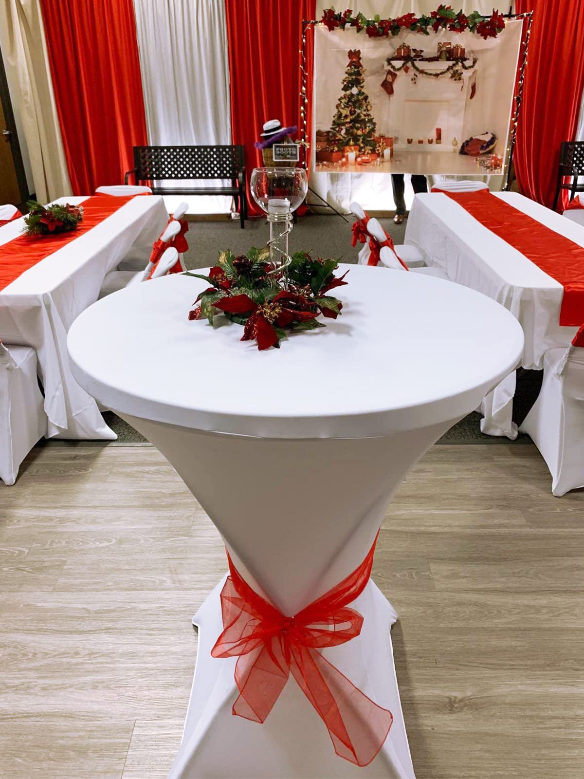 Tina's spandex cover used in various event settings to elevate ambiance