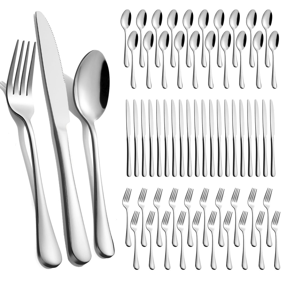 Tinina 60-piece silverware set dinner knives for everyday meals with durable, rust-resistant blades