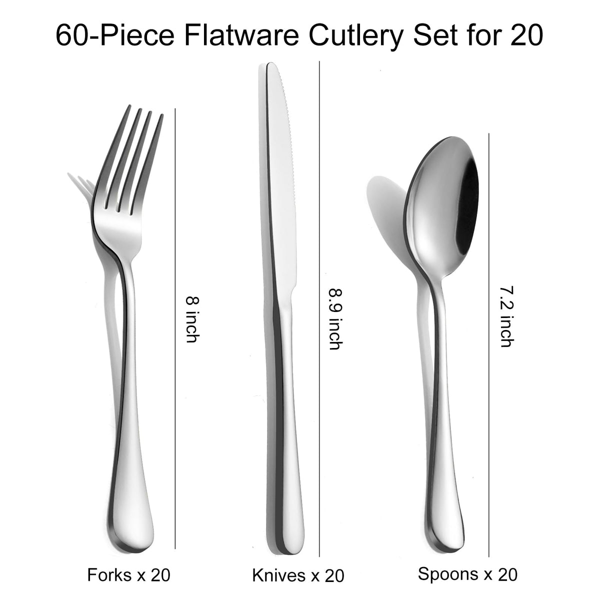 Tinina 60-piece silverware set dinner spoons with smooth edges for safe dining
