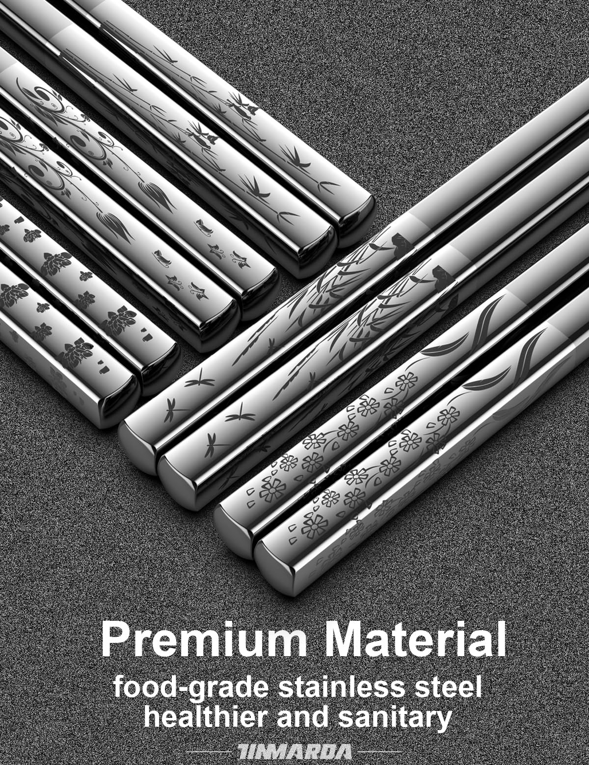 TINMARDA metal chopsticks engraving close-up showing laser pattern