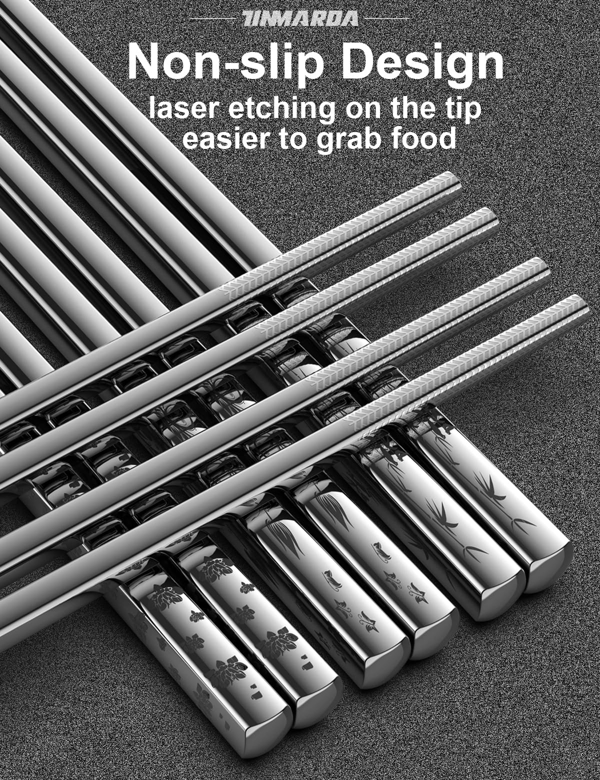 TINMARDA engraved-pattern chopsticks set for family use with five designs