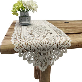 Tinsow cotton crochet lace table runner in beige adds vintage charm to dining tables.