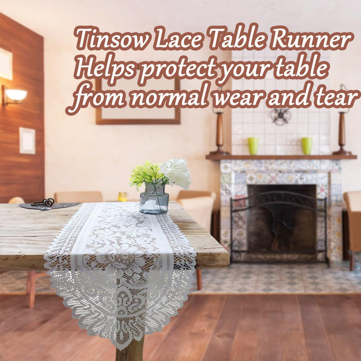 Tinsow two-pack white lace runner offers versatile protection and styling options.