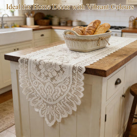 Tinsow beige table runner provides an elegant backdrop for parties and meals.
