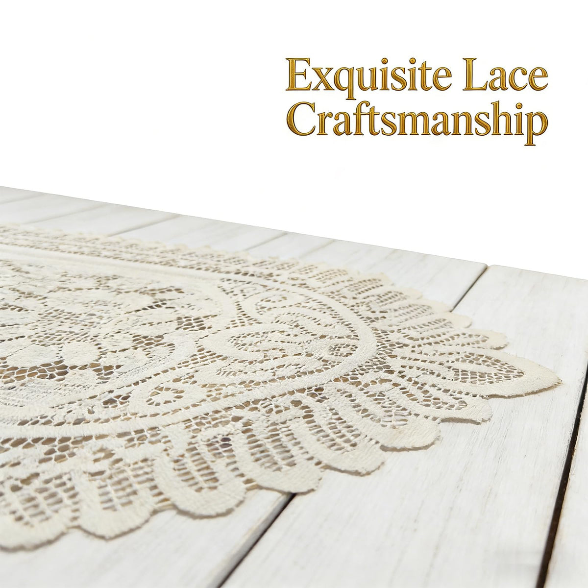 Tinsow table runner showcases hand-crocheted detail for timeless, farmhouse style.