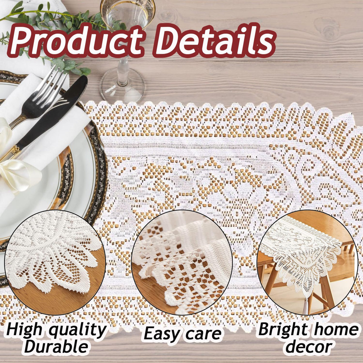 Tinsow white crochet lace doilies overlay adds decorative texture to any surface.